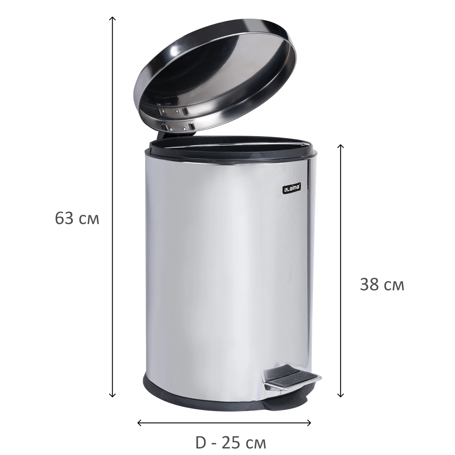 Ведро-контейнер  LAIMA с педалью зеркальное 12 л, нержавеющая сталь